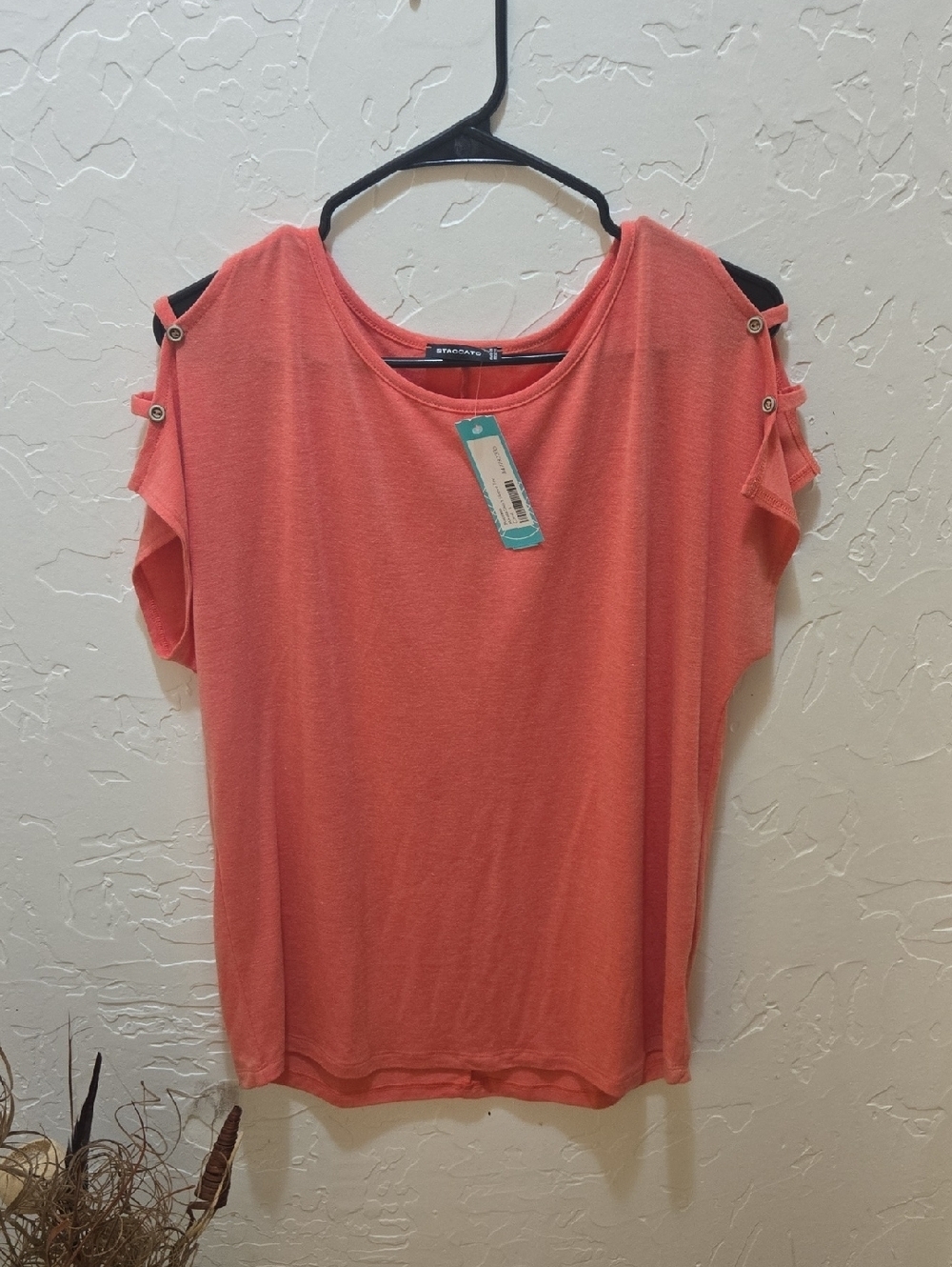 Staccato Coral Cold-Shoulder Short Sleeve Top